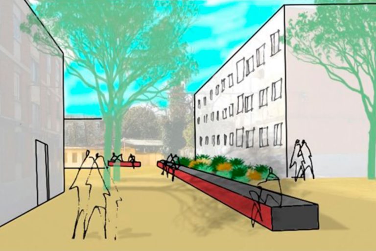 Boceto de la propuesta de urbanización de los espacios interbloque