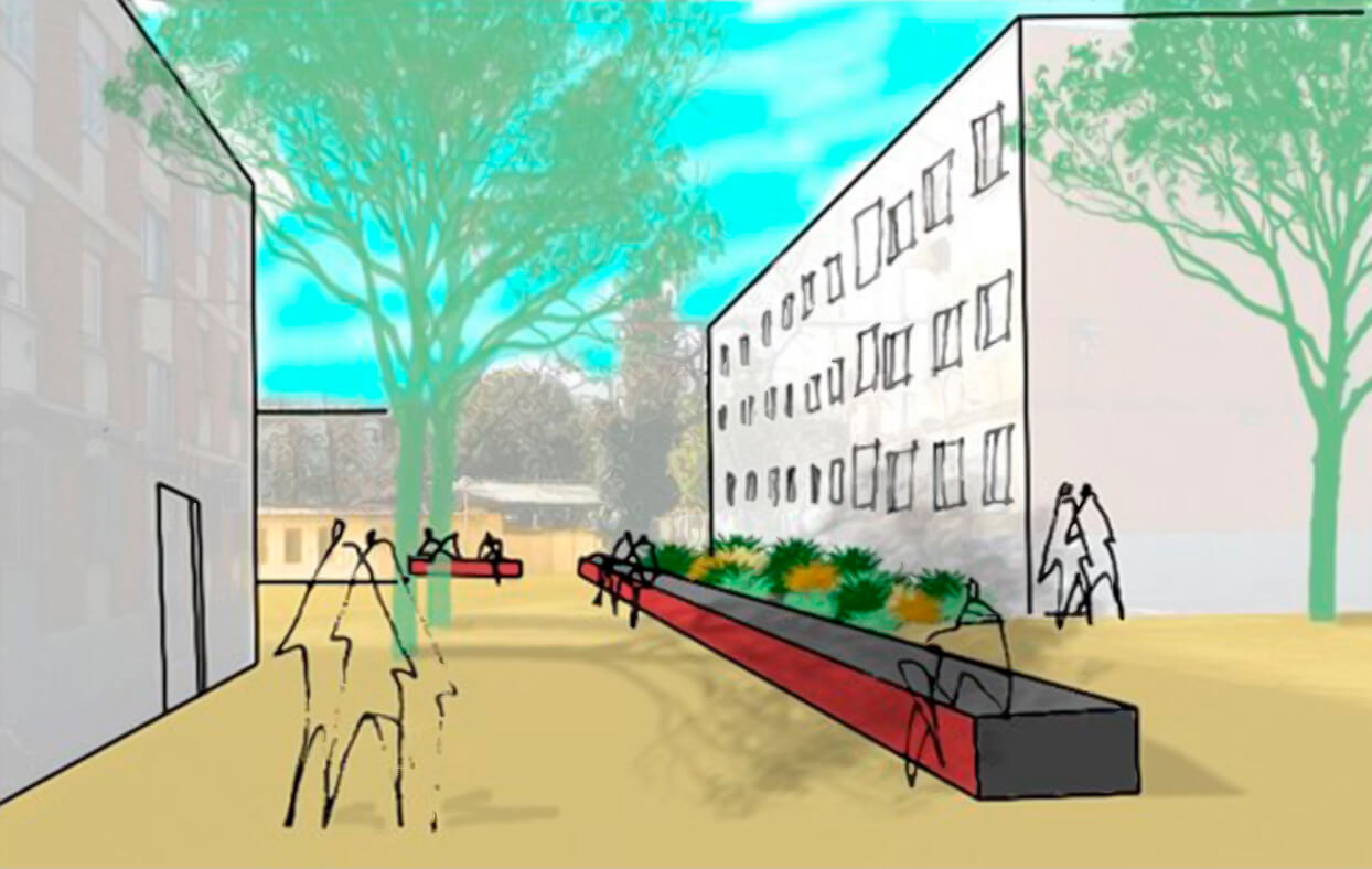 Boceto de la propuesta de urbanización de los espacios interbloque