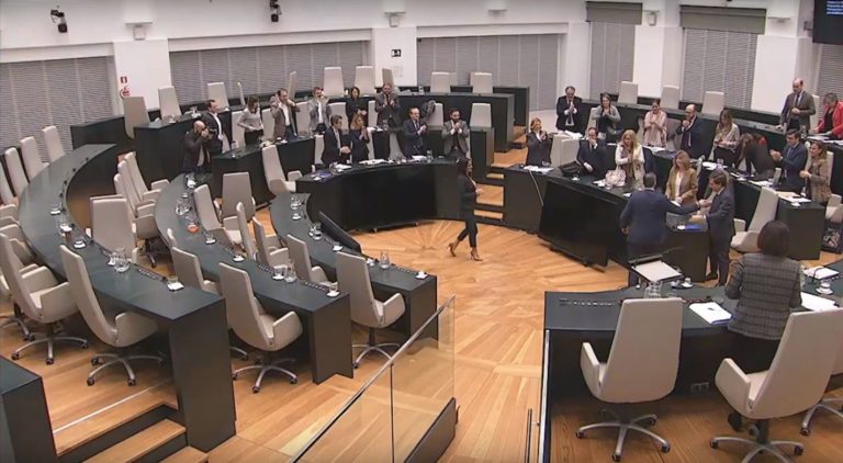 Imagen del salón de Plenos del Palacio de Cibeles durante la sesión de aprobación del Presupuesto 2020